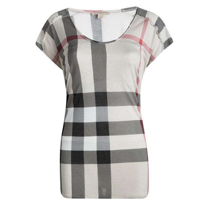 Pre Owned Burberry Beige Novacheck Short Sleeve Top L
