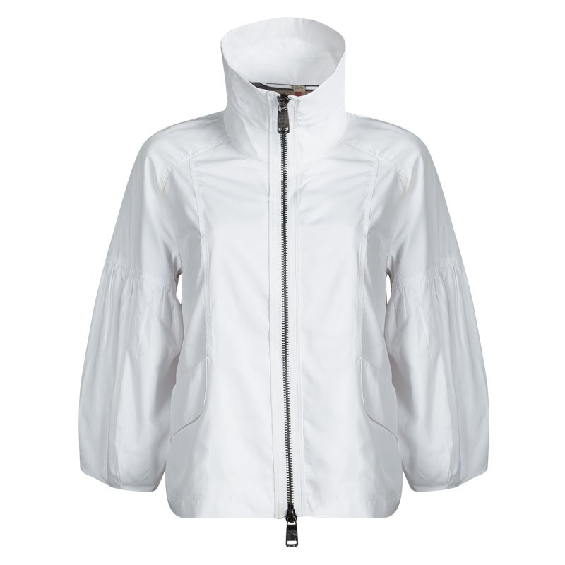Burberry London White Zip Front Gathered Sleeve Nylon Jacket M