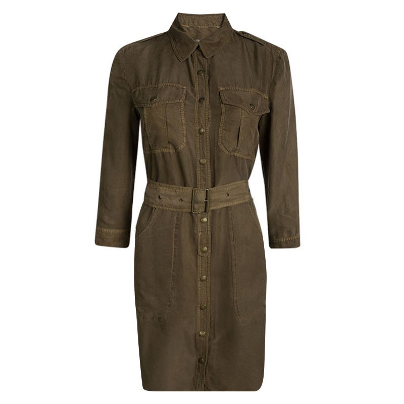 Pre Owned Burberry Brit Brown Belted Shirt Dress S