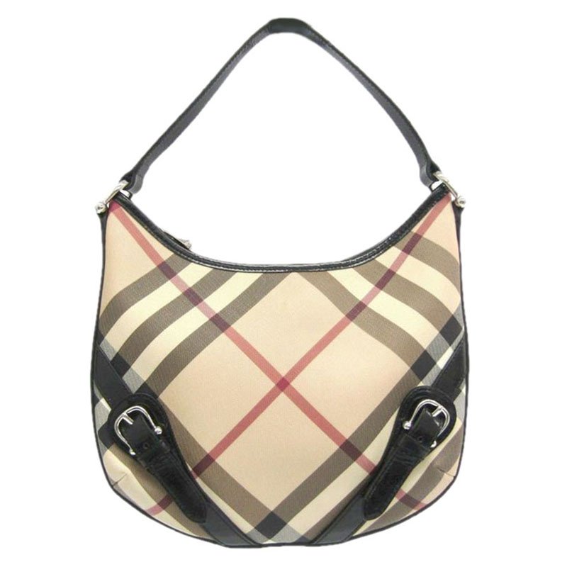 Pre Owned Burberry Black Nova Check Coated Canvas Hobo