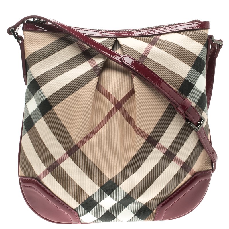Pre Owned Burberry Raspberry Nova Check PVC Medium Chesham Crossbody 