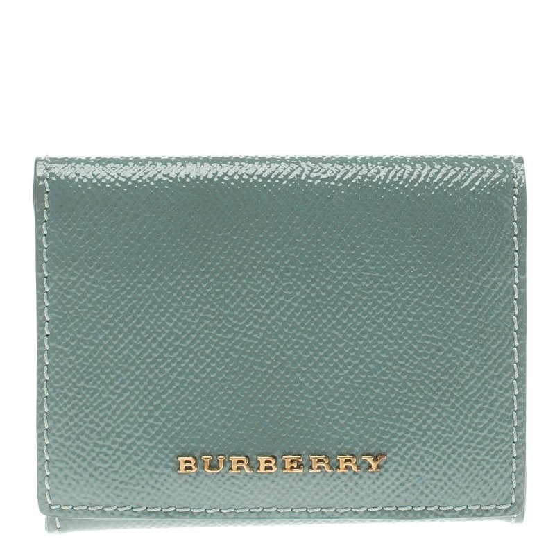 Pre Owned Burberry Viridian Green Patent Leather Coin Wallet