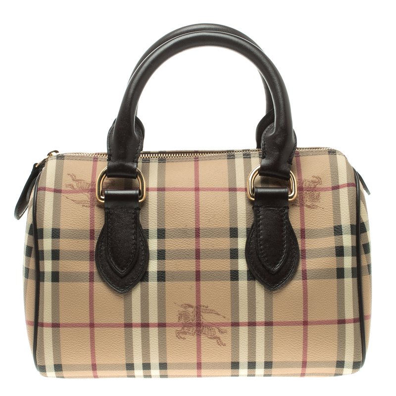 Pre Owned Burberry Brown Haymarket Check PVC Chester Bowling Bag