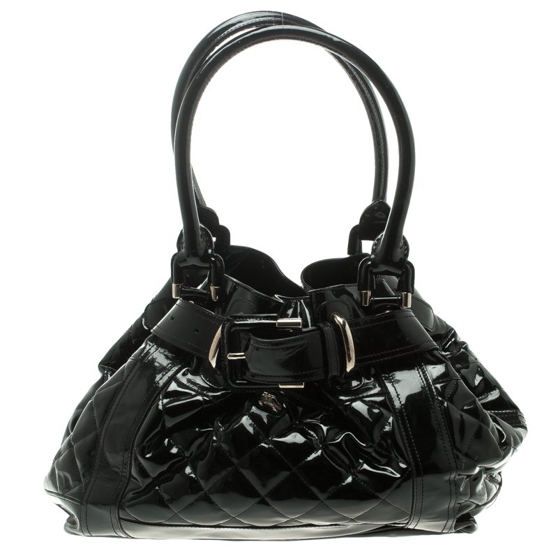 Pre Owned Burberry Black Patent Leather Beaton Satchel