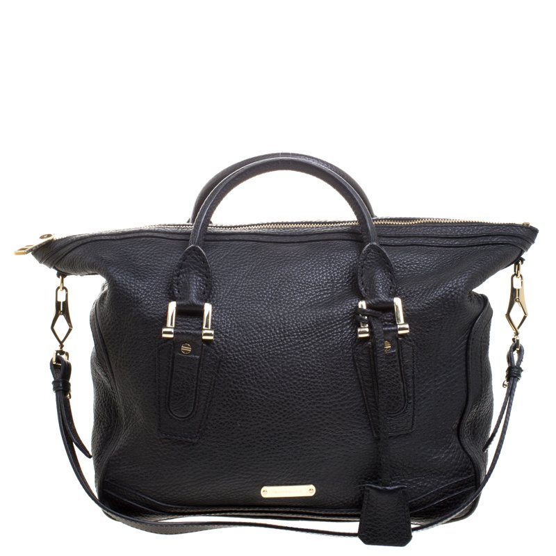 Pre Owned حقيبة بربري كيرلي جلد حُبيبي سوداء