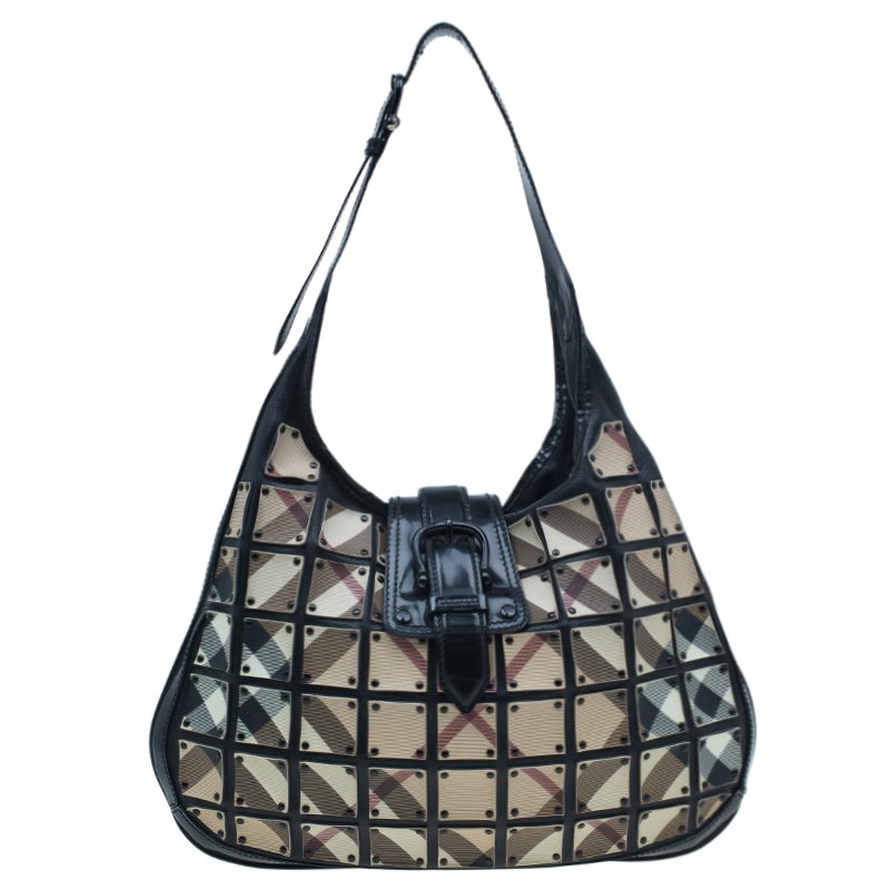 Pre Owned Burberry Black Nova Check Brooke Warrior Hobo