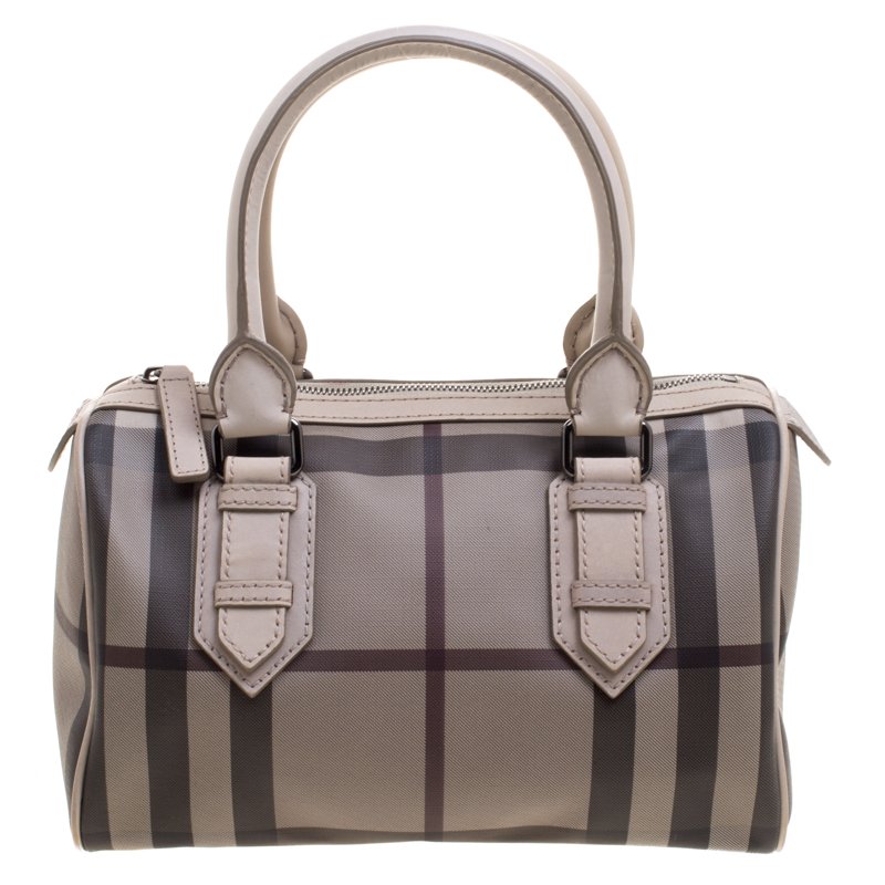 Pre Owned Burberry Beige Smoked Check PVC Small Chester Boston Bag