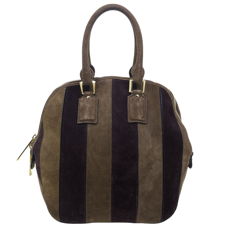 مملوكة مسبقًا Burberry Brown Suede Stripes Medium Orchard Bag