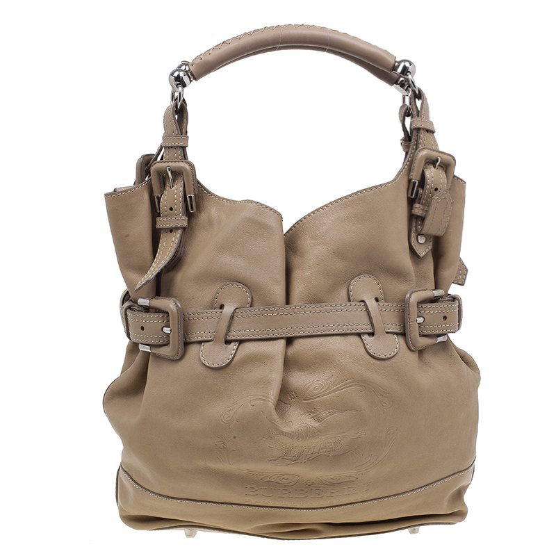 Pre Owned Burberry Beige Leather Bridle Tote