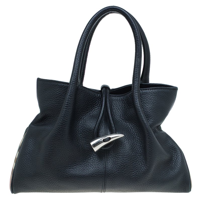 Burberry Black Haymarket Leather Horn Toggle Tote Burberry | The Luxury