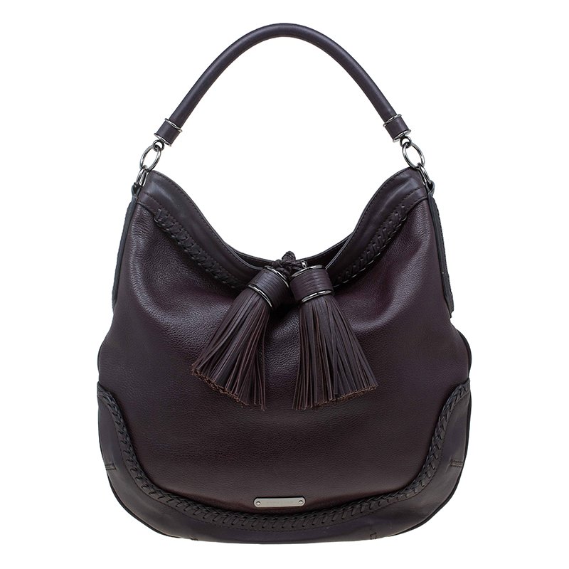 Pre Owned Burberry Brown Leather Tassel Hobo