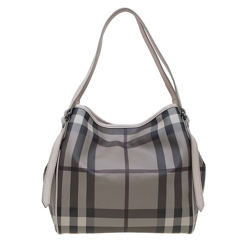 Pre Owned Burberry Smoked Grey Check Coated Canvas Medium Canterbury Tote
