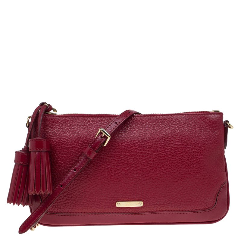 Burberry Red Leather Slim Peyton Shoulder Bag