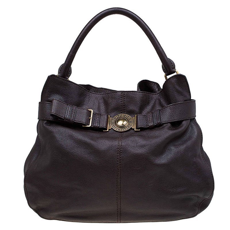 Pre Owned Burberry Dark Brown Buffalo Leather Lambeth Hobo