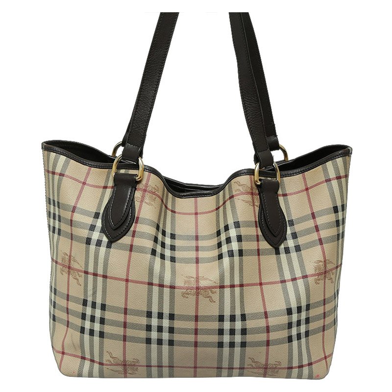 Pre Owned Burberry Black Haymarket Check Coated Canvas Regent Tote