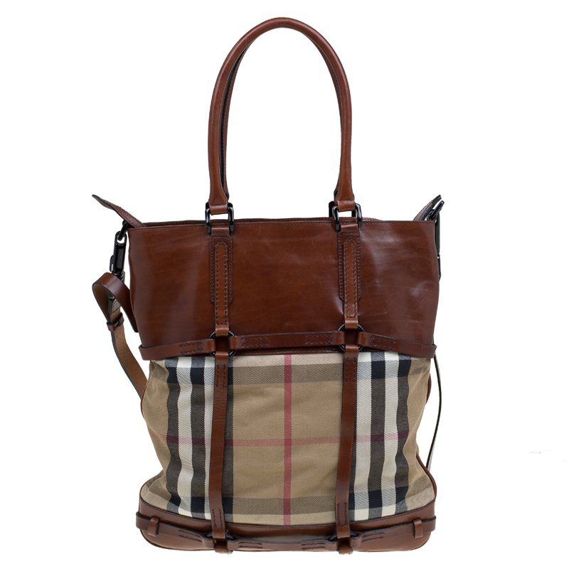 Burberry Brown House Check Fabric and Leather Large Tote Burberry | TLC