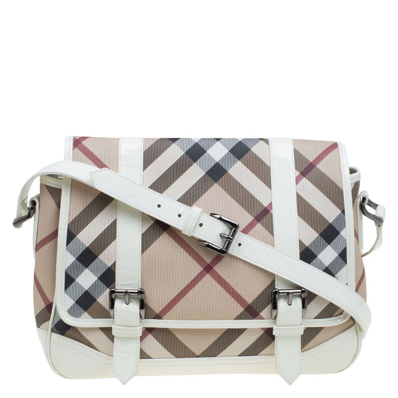 Burberry Beige/White Nova Check PVC Messenger Flap Bag