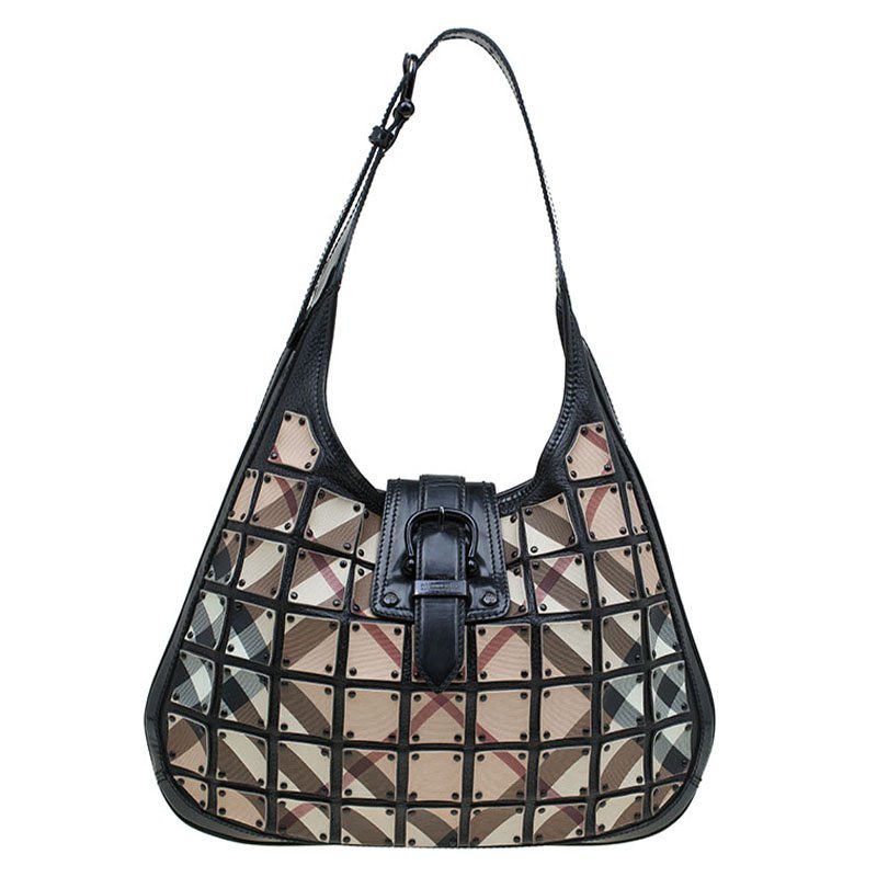 Pre Owned Burberry Black Nova Check Brooke Warrior Hobo