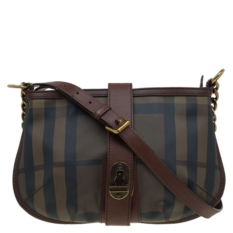 Pre Owned Burberry Brown Smoke Check Canvas Bartow Shoulder Bag