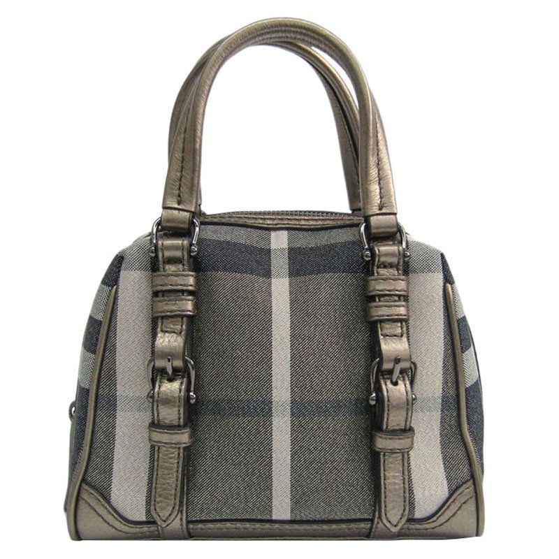 Pre Owned حقيبة بربري بولينغ كانفاس كاروهات سموكد رصاصية