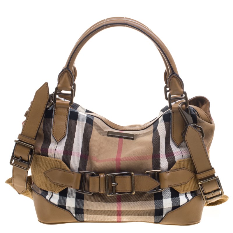 Pre Owned Burberry Brown House Check Fabric Aurelia Shoulder Bag