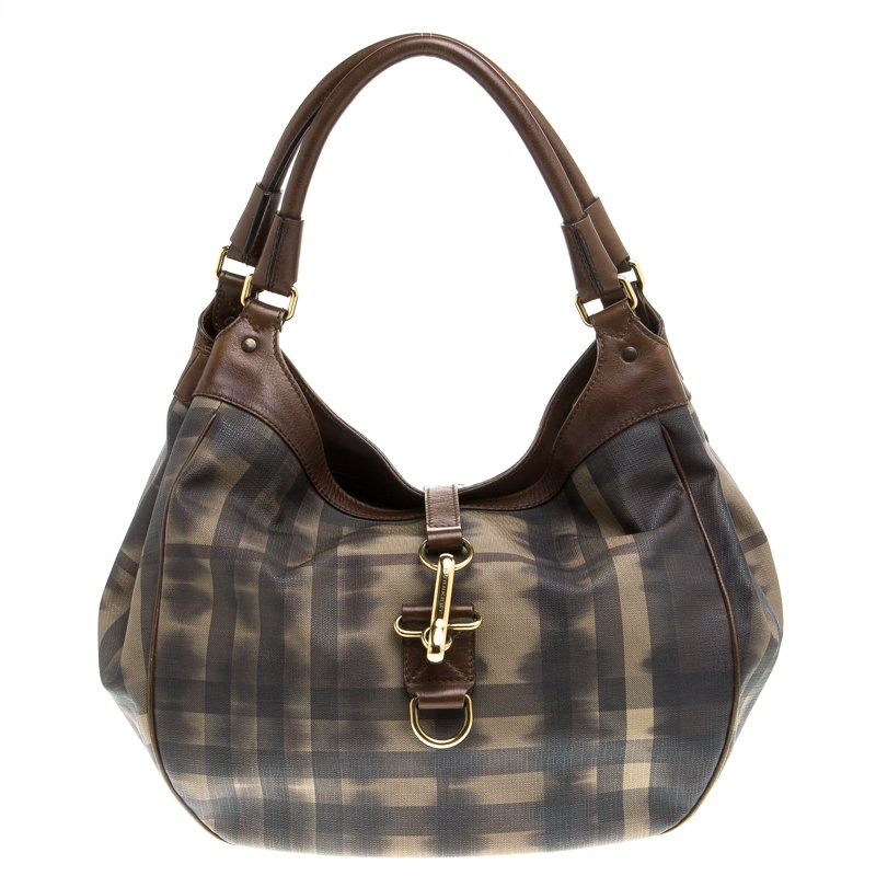 Pre Owned Burberry Brown Tie Dyed Smoked Check PVC Hobo