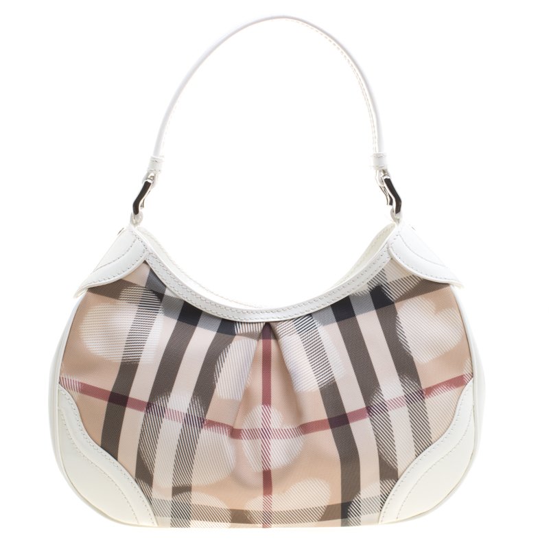 Pre Owned Burberry White Nova Check PVC Limited Edition Heart Hobo