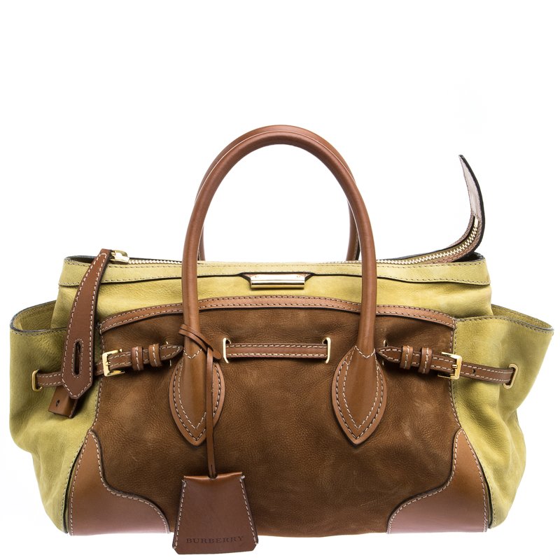 Pre Owned حقيبة بربري بولينغ جلد نوبوك بنية/ خضراء مصفرة