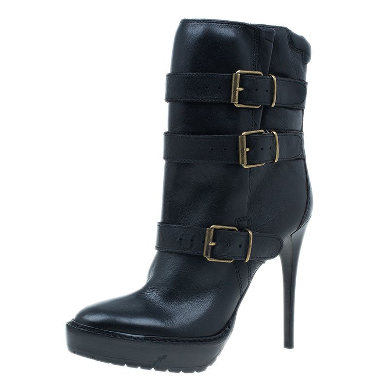 Burberry Black Leather Buckled Ankle Boots Size 40.5 Burberry | The ...