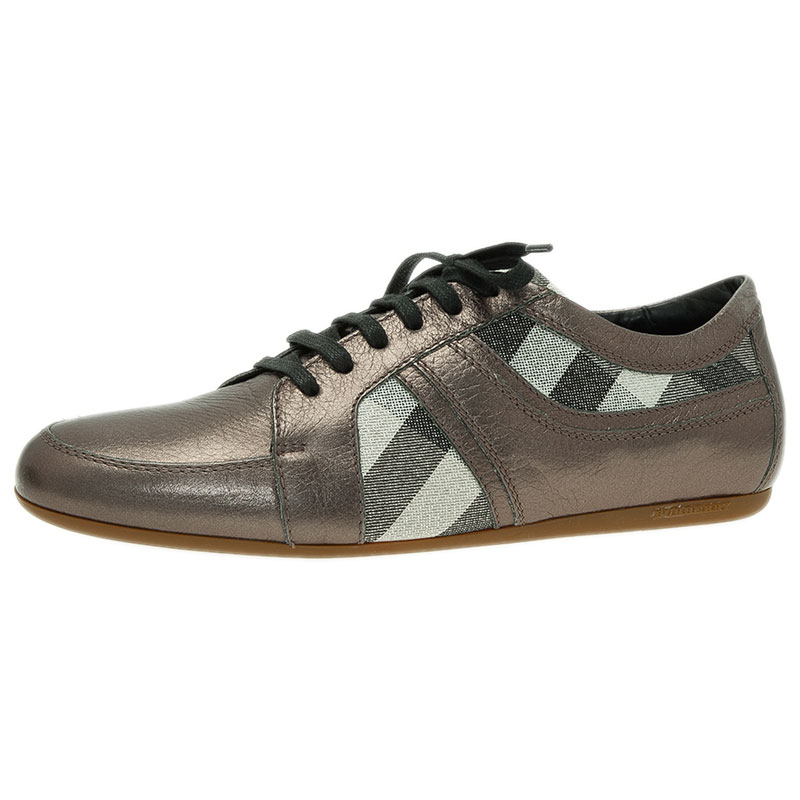 Burberry Metallic Leather and Novacheck Canvas Sneakers Size 37
