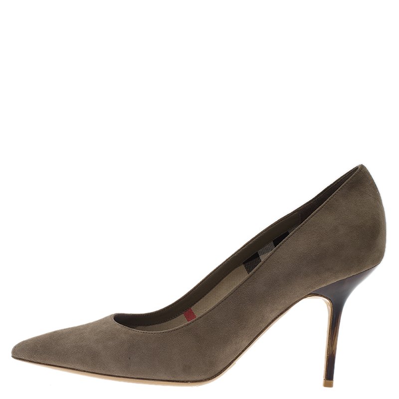 Pre Owned حذاء كعب عالى بربري مودسلي مقدمة مدببة سويدي رصاصي مقاس 40