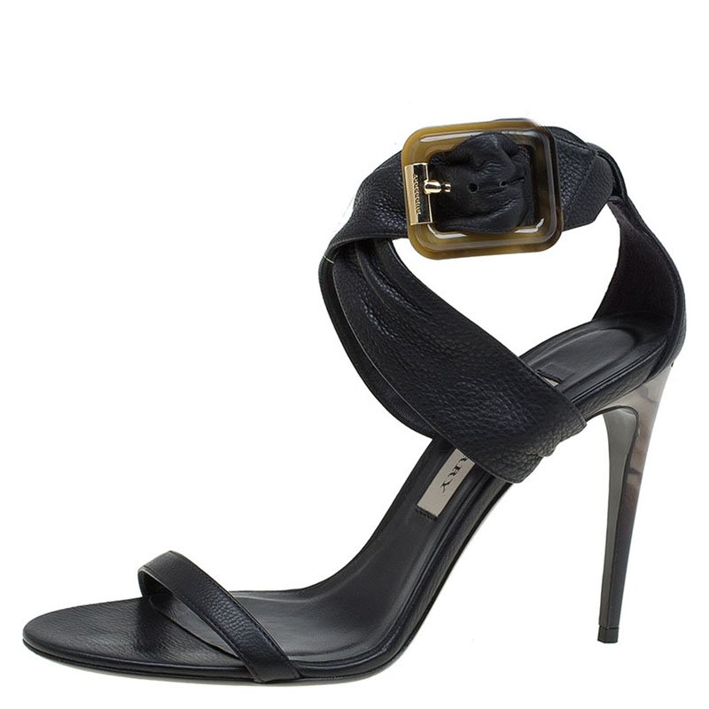 مملوكة مسبقًا Burberry Black Leather Marham Buckle Sandals Size 39