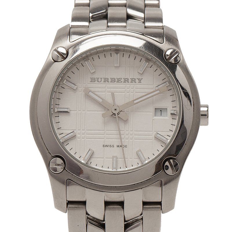 Pre Owned Burberry White Stainless Steel Women's Wristwatch 29MM