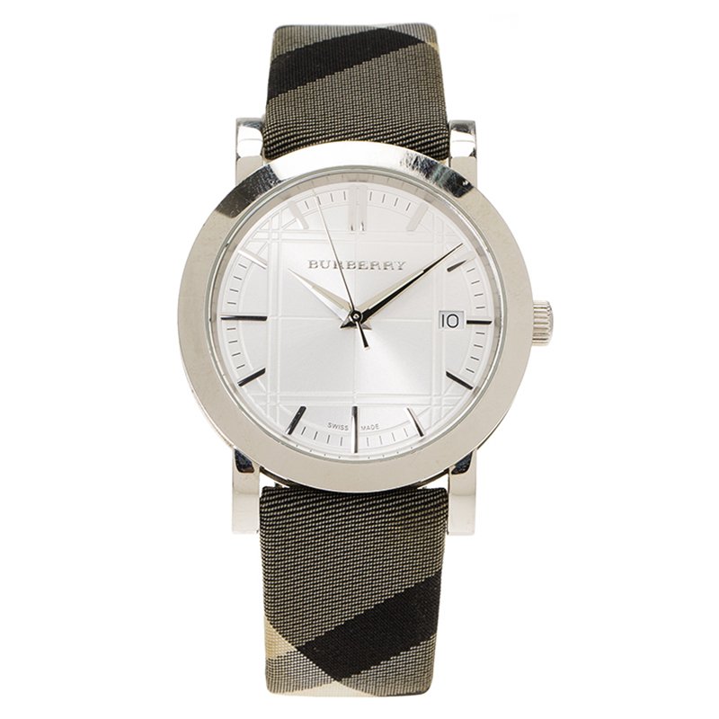 Pre Owned Burberry Silver Stainless Steel Heritage BU1378 Women's Wristwatch 38MM 