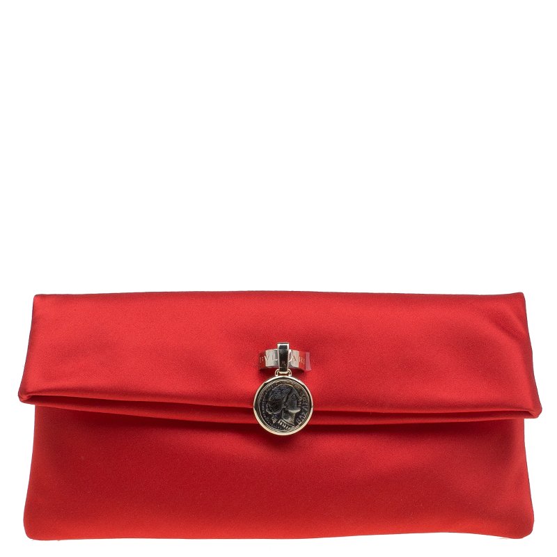 Bvlgari Red Satin Monete Clutch Bvlgari | The Luxury Closet