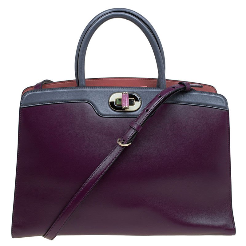 Bvlgari Burgundy/Grey Leather Medium Icona Tote