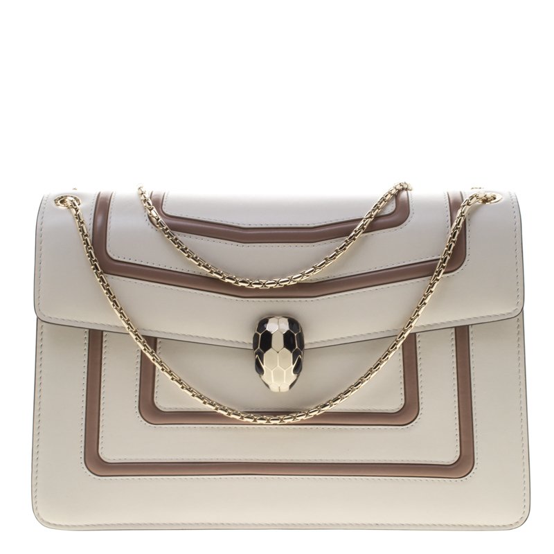 Bvlgari Off White/Beige Leather Medium Serpenti Forever Shoulder Bag