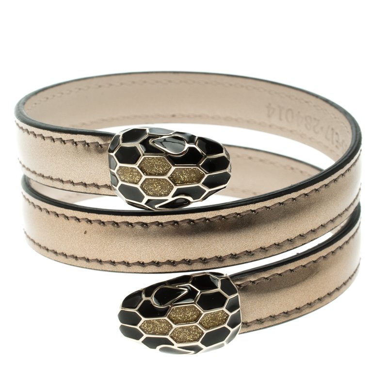 Bvlgari Serpenti Forever Antique Bronze Leather Multi-coiled Rigid Bracelet 
