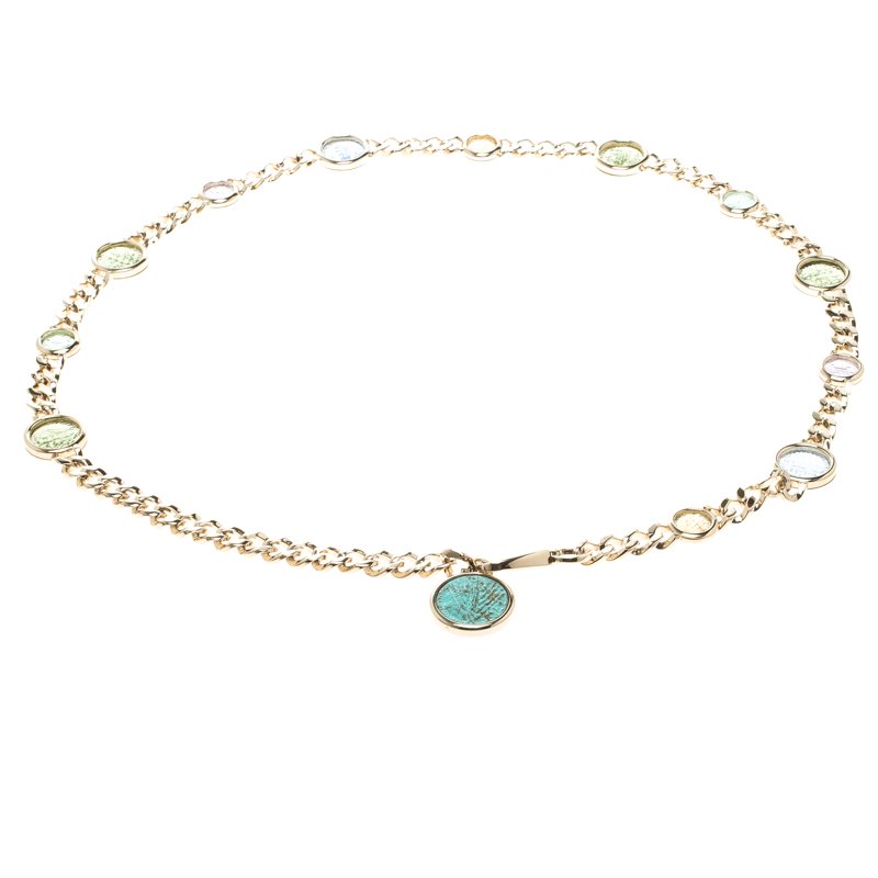 Bvlgari Multicolor Glass Embellished Chain Link Belt