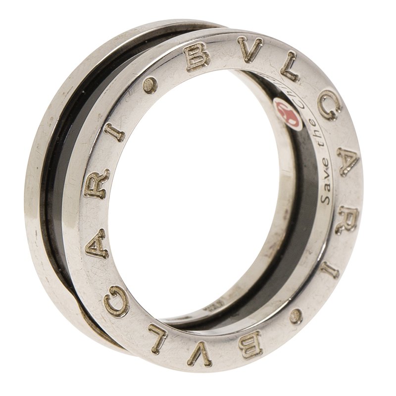 Bvlgari Save the Children 1-Band Silver and Black Ceramic Ring Size 54
