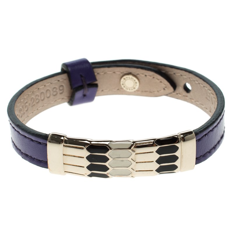 Bvlgari Scaglie Enamel Purple Leather Gold Plated Bracelet
