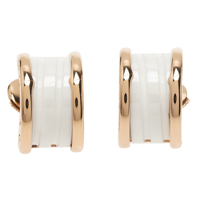 Pre Owned Bvlgari B.Zero1 White Ceramic Rose Gold Earrings