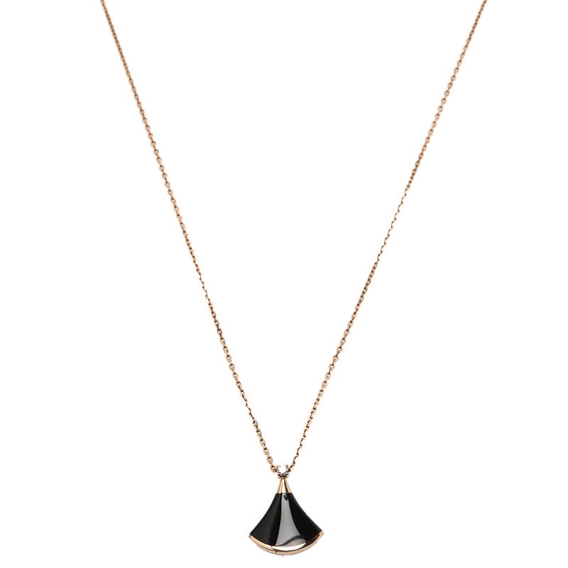 Pre Owned Bvlgari Divas' Dream Diamond Onyx Rose Gold Pendant Necklace