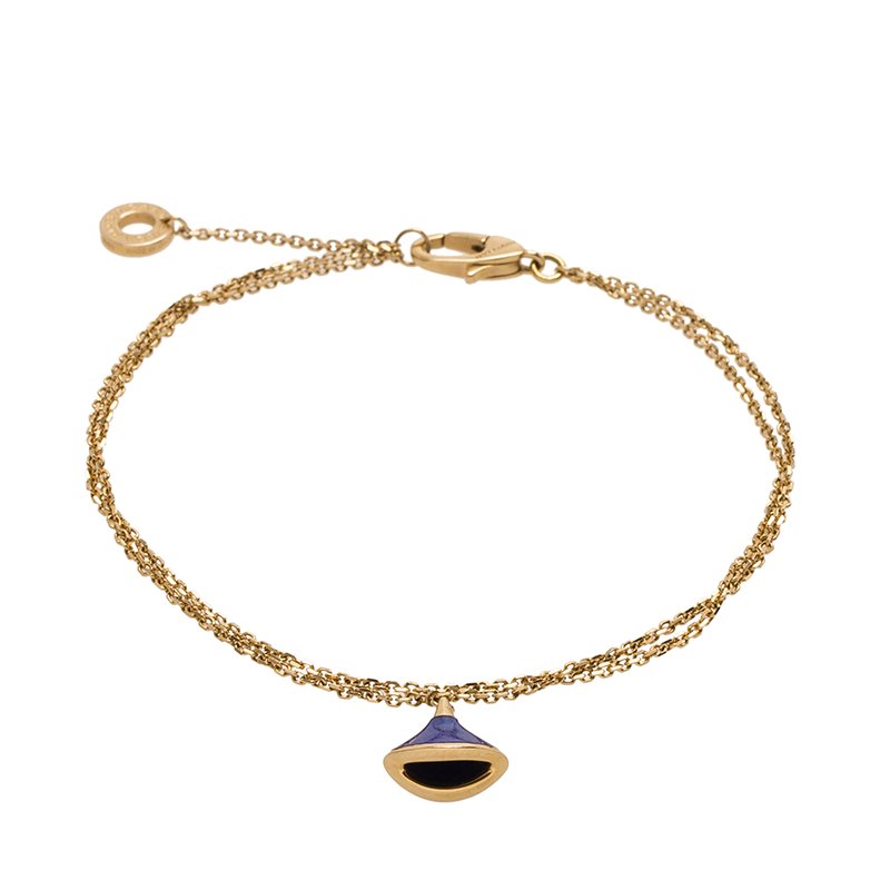 Pre Owned Bvlgari Divas' Dream Lapiz Lazuli Charm Rose Gold Chain Bracelet 18cm