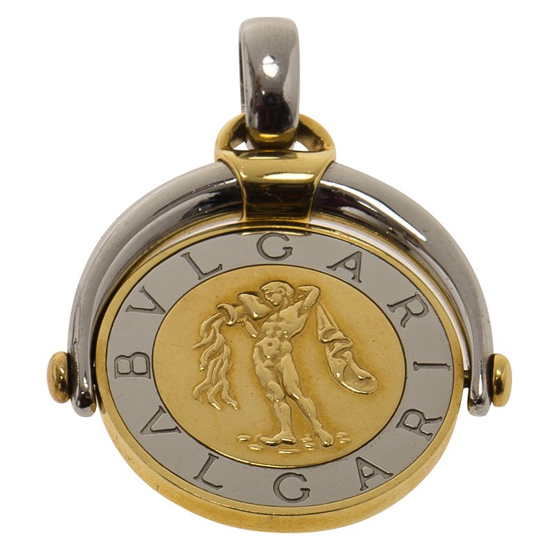Bvlgari Bvlgari Stainless Steel 18k Yellow Gold Aquarius Zodiac Flip Medallion Pendant