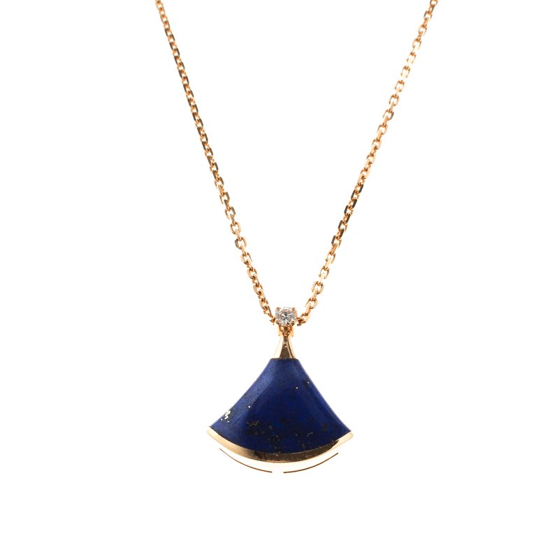 Bvlgari Divas' Dream Diamond Lapis Lazuli 18k Rose Gold Pendant Necklace 