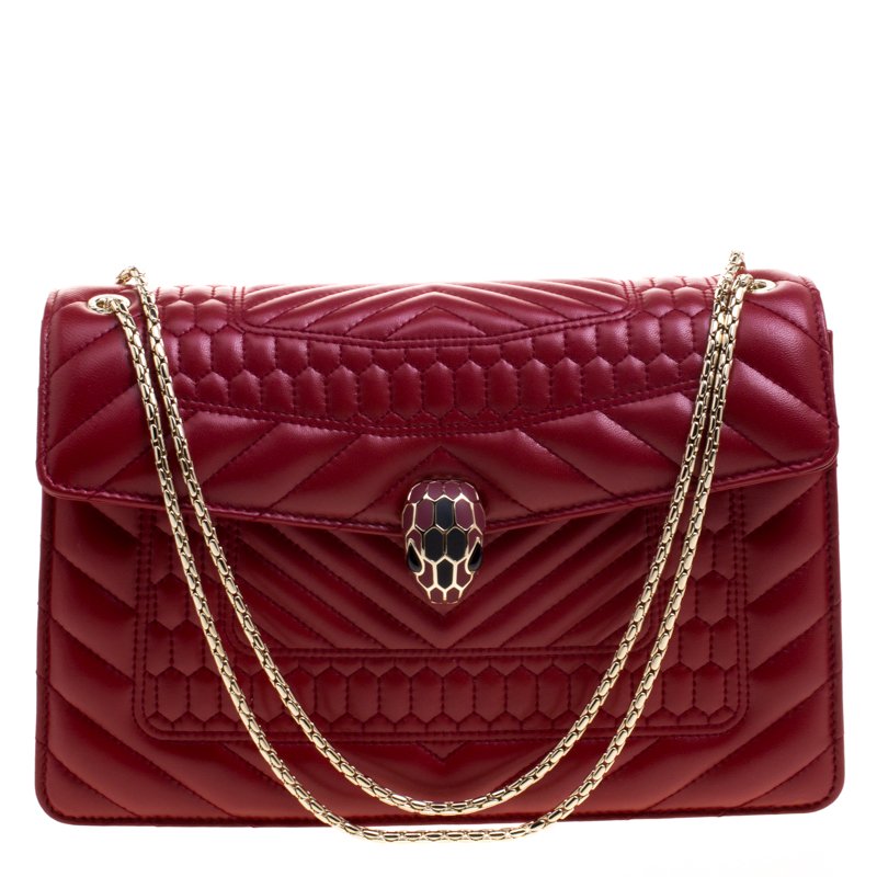 Bvlgari Red Quilted Scaglie Leather Medium Serpenti Forever Shoulder ...