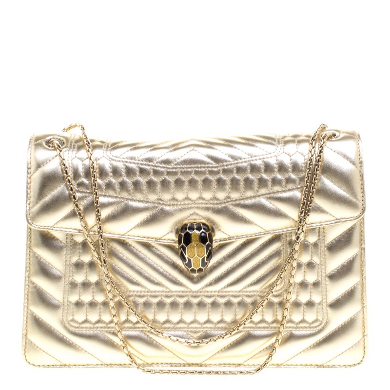 Bvlgari Gold Quilted Scaglie Leather Medium Serpenti Forever Shoulder ...