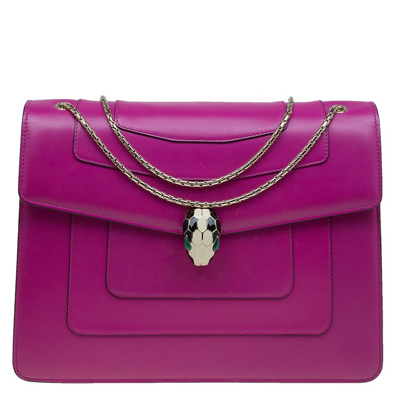 مملوكة مسبقًا Bvlgari Magenta Leather Large Serpenti Forever Shoulder Bag