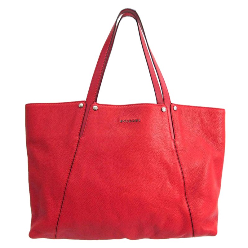Bvlgari Red Pebbled Leather Shopping Tote Bvlgari | The Luxury Closet